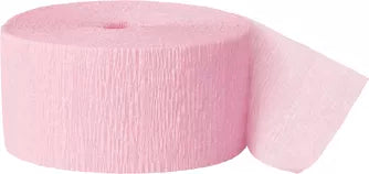 Pastel pink Unique Crepe Streamer, 81ft long, used as colorful party decoration for celebrations and events.