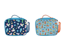 Two Gem Imports lunch bags featuring cars, space, and dinosaurs designs, measuring 23x28x9cm, ideal for kids' gifts.