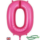 Oaktree Pink 34-inch foil balloon shaped as the number zero, featuring shiny pink foil with a smooth surface.