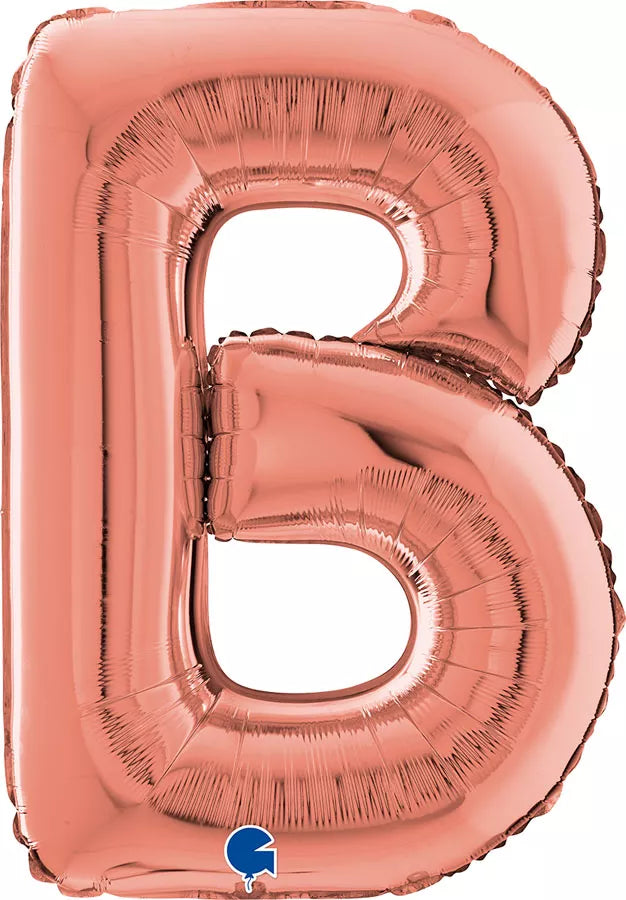 Grabo Rose Gold 26-inch foil letter B balloon, shiny metallic finish, perfect for celebrations and decorative displays.