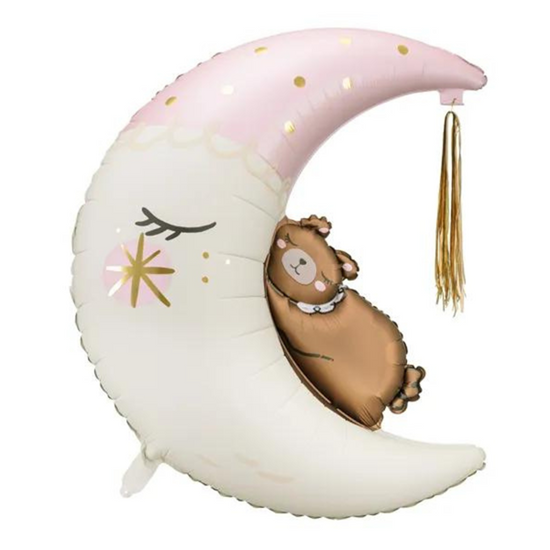 PartyDeco Bear & Moon Pink 38" Foil Balloon