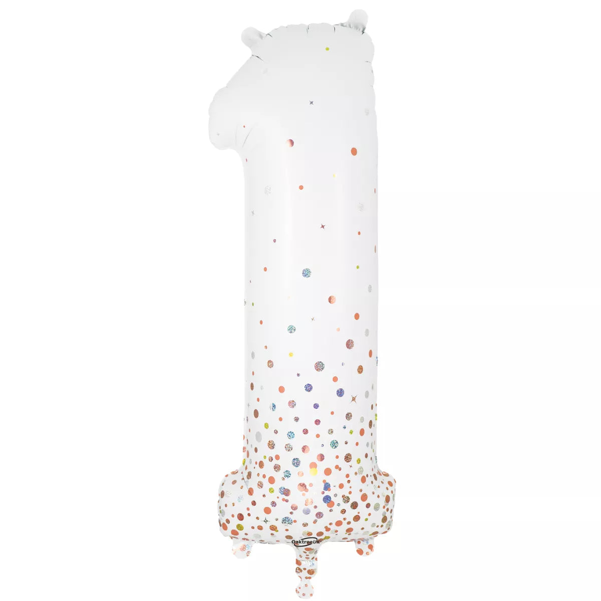 Oaktree Foil Balloon Fizz Rose Gold number 1, 34-inch celebratory foil balloon with shiny rose gold finish.