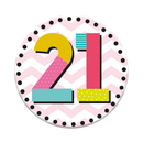 Six small Tiger Feet birthday badges featuring the age 21, perfect for celebrations and party accessories.
