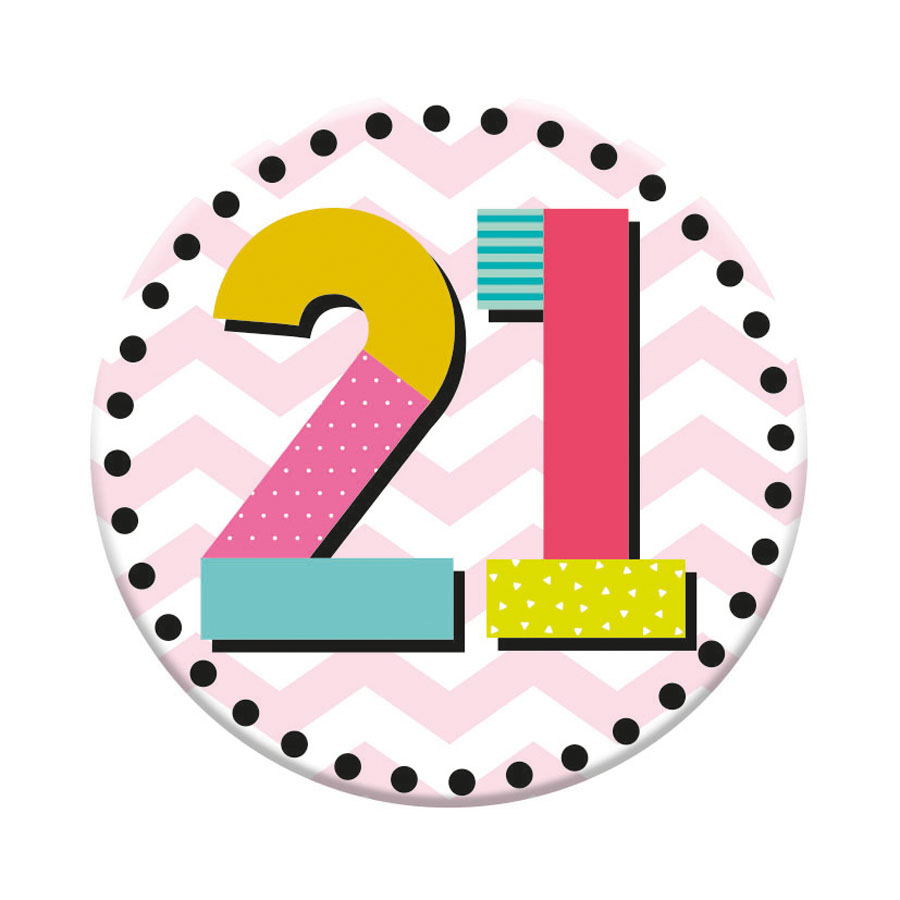 Six small Tiger Feet birthday badges featuring the age 21, perfect for celebrations and party accessories.