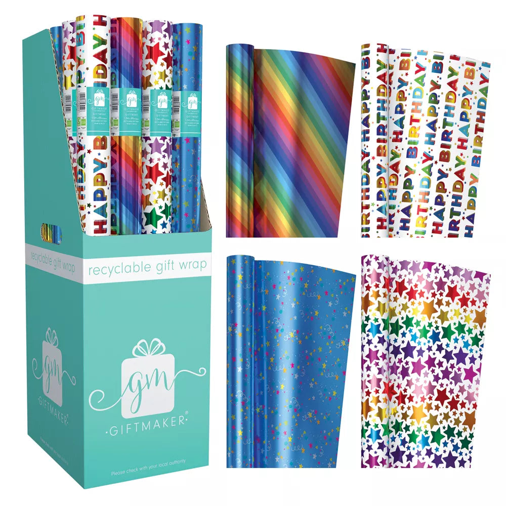 Rollwrap Bright Foil from IG Design Group, 1.5M length, 36-pack of shiny, reflective gift wrapping foil rolls.