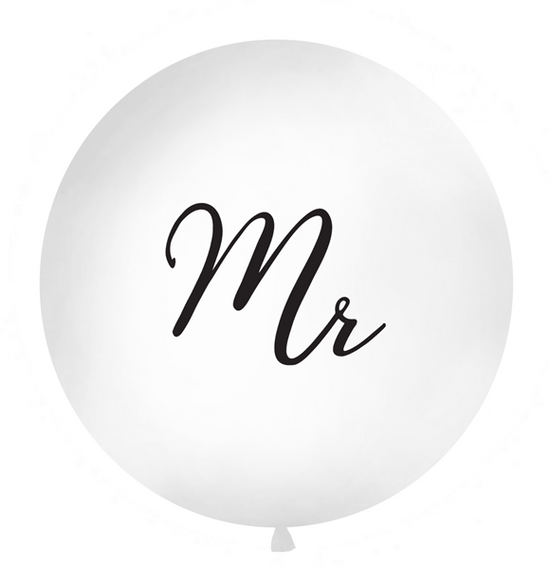 PartyDeco White/Black Wedding Mr 1M Latex Balloon