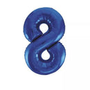 Blue Glitz 34-inch number 8 foil balloon by Unique, shiny metallic balloon shaped as the number 8 for celebrations.