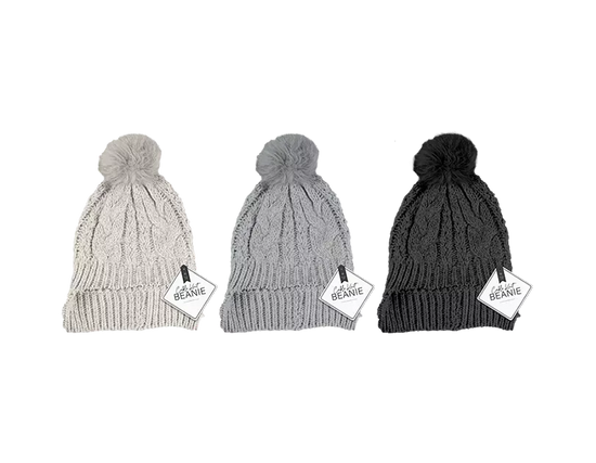Cable Knit Hat With Pom Pom Ladies 12pk