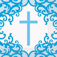 Fancy Blue Cross Luncheon Napkins 16pk