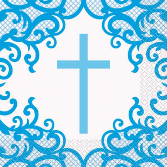 Fancy Blue Cross Luncheon Napkins 16pk