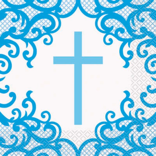 Fancy Blue Cross Luncheon Napkins 16pk