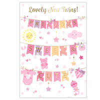 Prelude 6-pack newborn twins greeting cards featuring cute baby design, perfect for new baby congratulations and celebration.