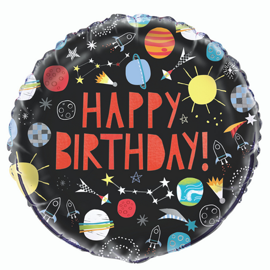 Unique Foil BalloonHappy Birthday Outer Space 18"