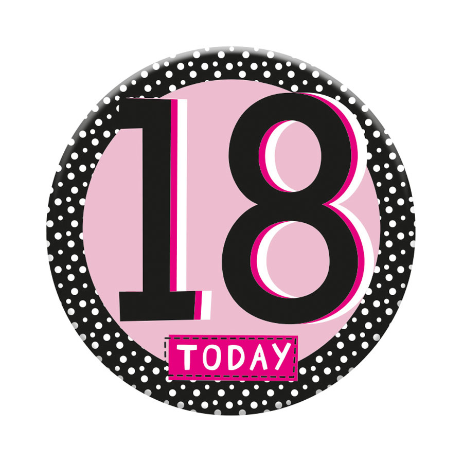 Six small birthday badges from Tiger Feet, featuring the number 18, ideal for celebrating special age milestones.