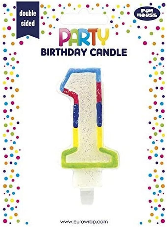 Eurowrap Party Candle Number 1 Glitter Rainbow