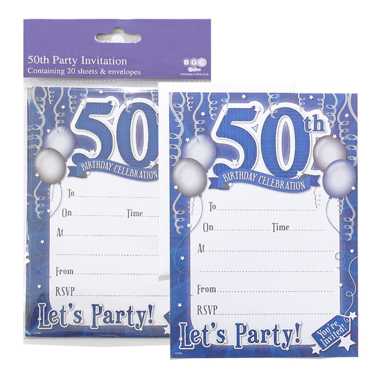Age 50 Male Birthday Invitations 10x20pk