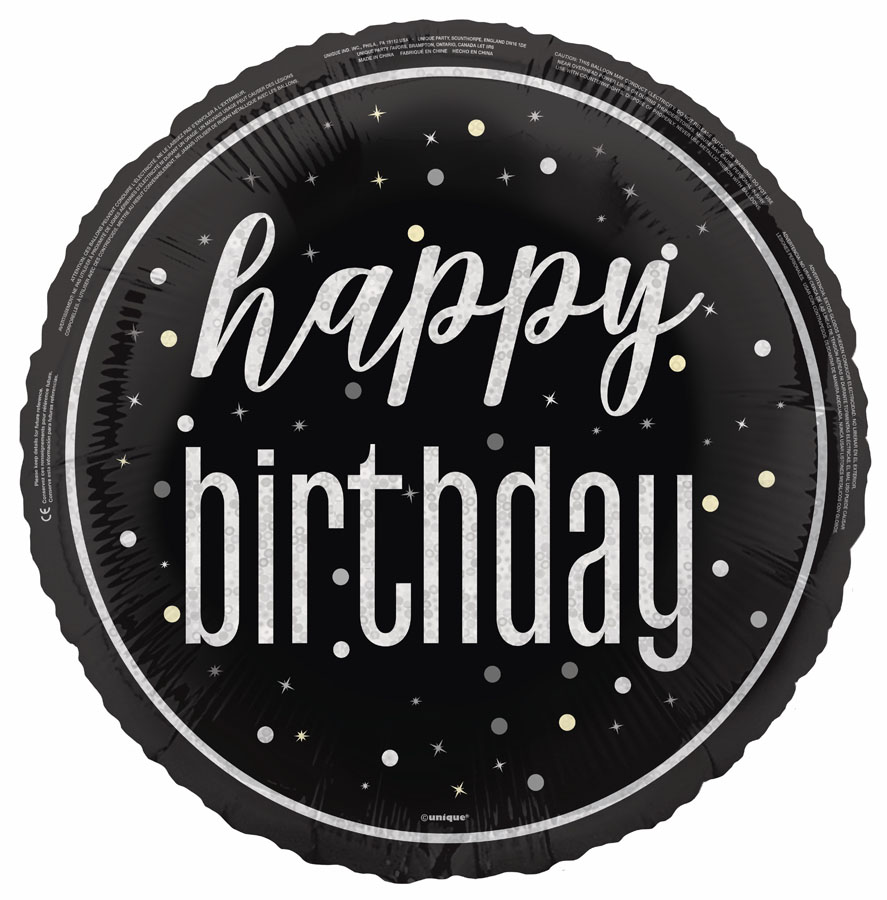 Unique Foil Balloon Black Glitz Birthday 18"