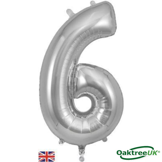 Oaktree Foil Balloon Silver 34" Number 6