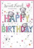 Set of six Simon Elvin C50 Birthday Special Friend greeting cards featuring colorful designs for celebrating friends.