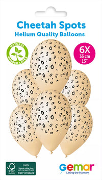 Set of six Gemar Cheetah Spots 13-inch printed latex balloons featuring bold cheetah print design.