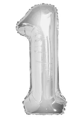 Unique Foil Balloon Silver 34" Number 1