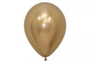 Sempertex Reflex Gold 12-inch latex balloons, decorative balloons for parties, shown in a 12-pack set.