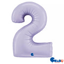 Grabo satin lilac foil balloon shaped as number 2, 40 inches tall, with shiny, smooth surface and festive design.