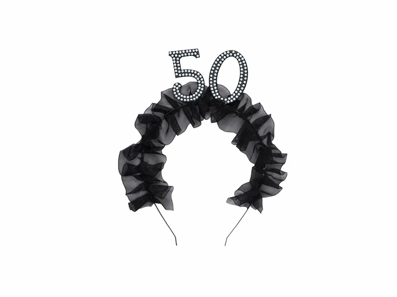 Birthday Age 50 Black Ruffle Headband 12x19.5cm