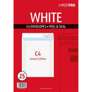 25pk Envelopes C4 229x324mm White Peal&Seal