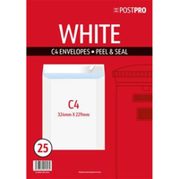 25pk Envelopes C4 229x324mm White Peal&Seal
