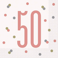 Rose Gold Glitz 50th Birthday Napkins 16pk
