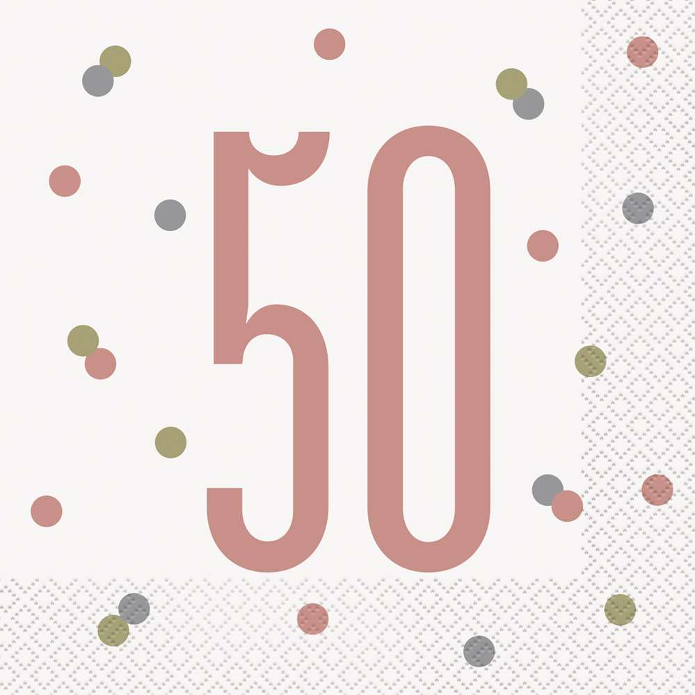 Rose Gold Glitz 50th Birthday Napkins 16pk