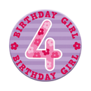 Six small Tiger Feet birthday badges displaying ages 4 in colorful designs for kids' celebration accessories.