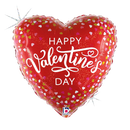 Pink Grabo foil balloon featuring red and white confetti hearts, 18-inch Valentine's Day balloon for celebrations.