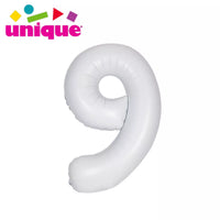 Unique Foil Balloon Matte White 34" Number 9