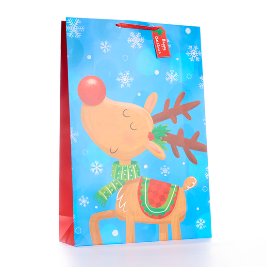 Gift Bag Reindeer Blue Super Giant Portrait 12pk
