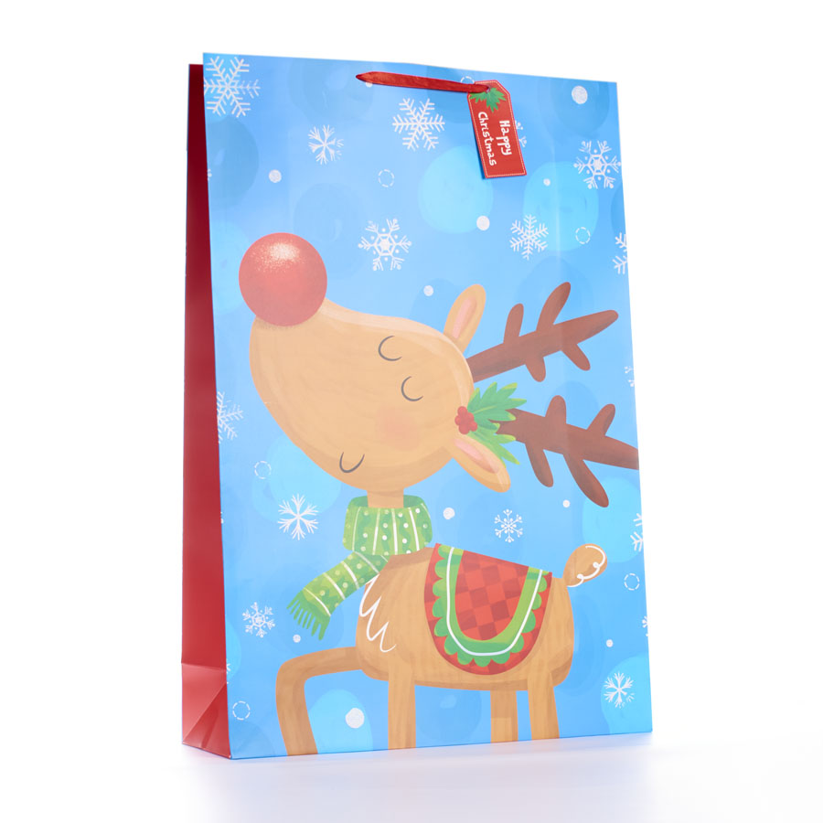 Gift Bag Reindeer Blue Super Giant Portrait 12pk