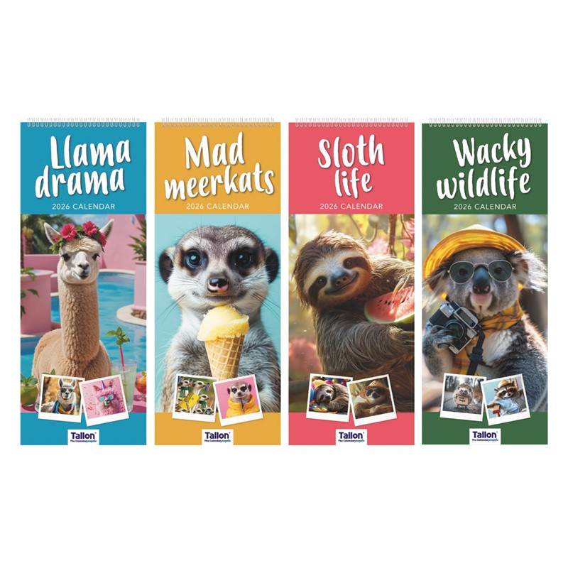Tallon Tallon 24 Pack Calendar Animals Super Slim featuring colorful animal illustrations on slim calendar pages