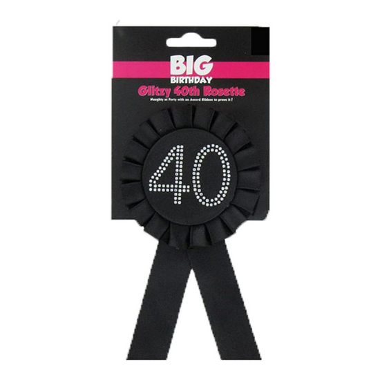 Black With Diamantes 40th Birthday Rosette Badge