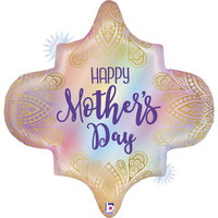 Happy Mother's Day Boho Opal foil balloon by Grabo, 30-inch size with colorful boho design and shiny metallic finish.