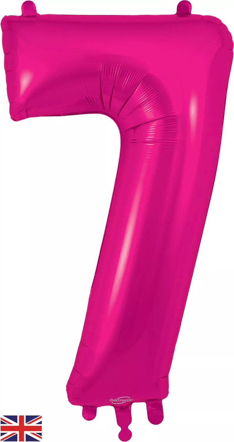 Oaktree 34-inch pink foil number 7 balloon, shiny metallic finish, decorative for celebrations and special occasions