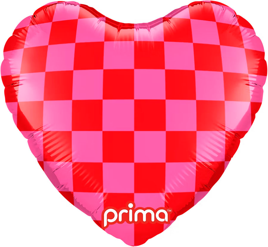 Prima Checkered Heart 9" Foil Balloon 6pk