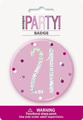 Unique Badge Pink Glitz Age 21 3