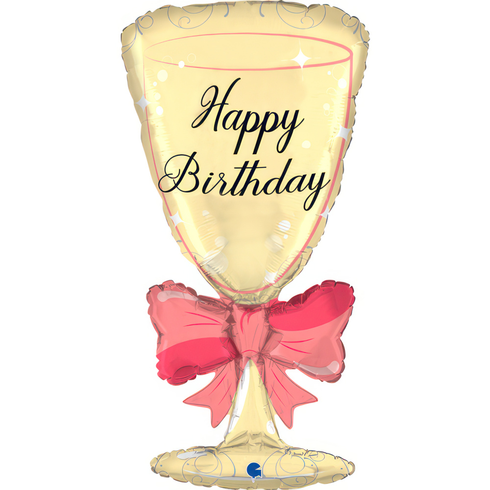 Grabo Foil Balloon Birthday Glass With Ribbon 29"