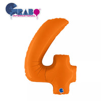 Matte orange Grabo foil balloon shaped as number 4, 40 inches tall, for celebrations and party decorations.