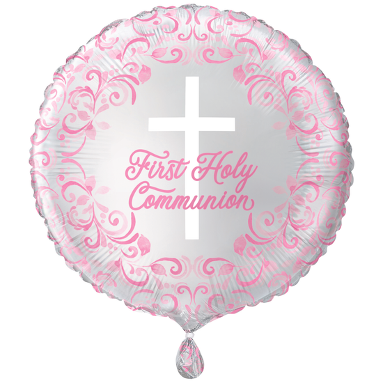 Unique Foil Balloon Pink Communion Holy Cross