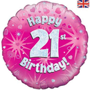 18" 21st Birthday Pink Holographic Foil Balloon