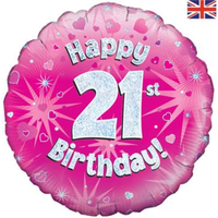 18" 21st Birthday Pink Holographic Foil Balloon