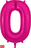 Oaktree New Pink 34-inch foil number 0 balloon, shiny and festive for celebrations, displayed on a white background.