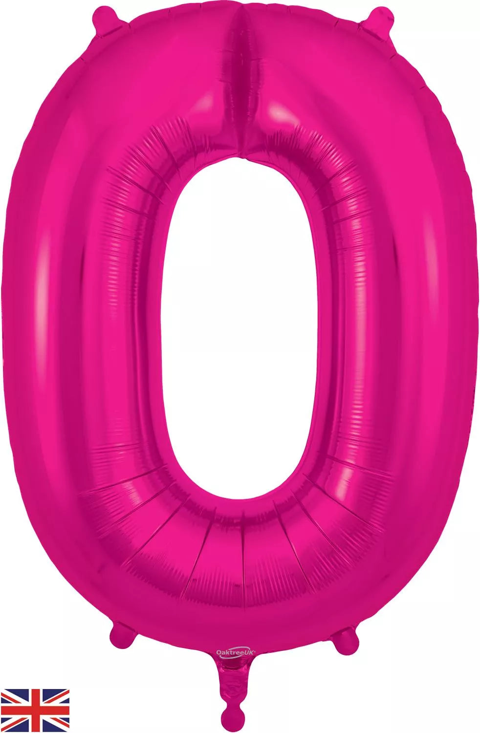 Oaktree New Pink 34-inch foil number 0 balloon, shiny and festive for celebrations, displayed on a white background.